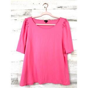 Talbots Womens XL Petite Pink Ruffle Short Sleeve Casual Cotton Summer Top NEW